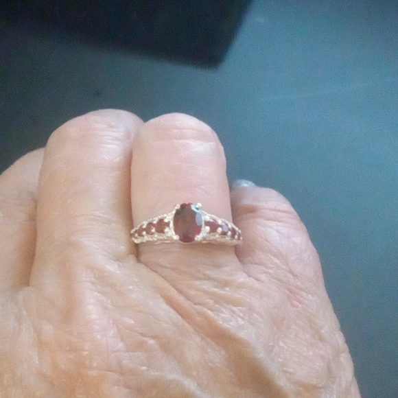 Natural Mozambique Garnet Ring - .925 SS w/Platinum Overlay - Picture 3 of 4